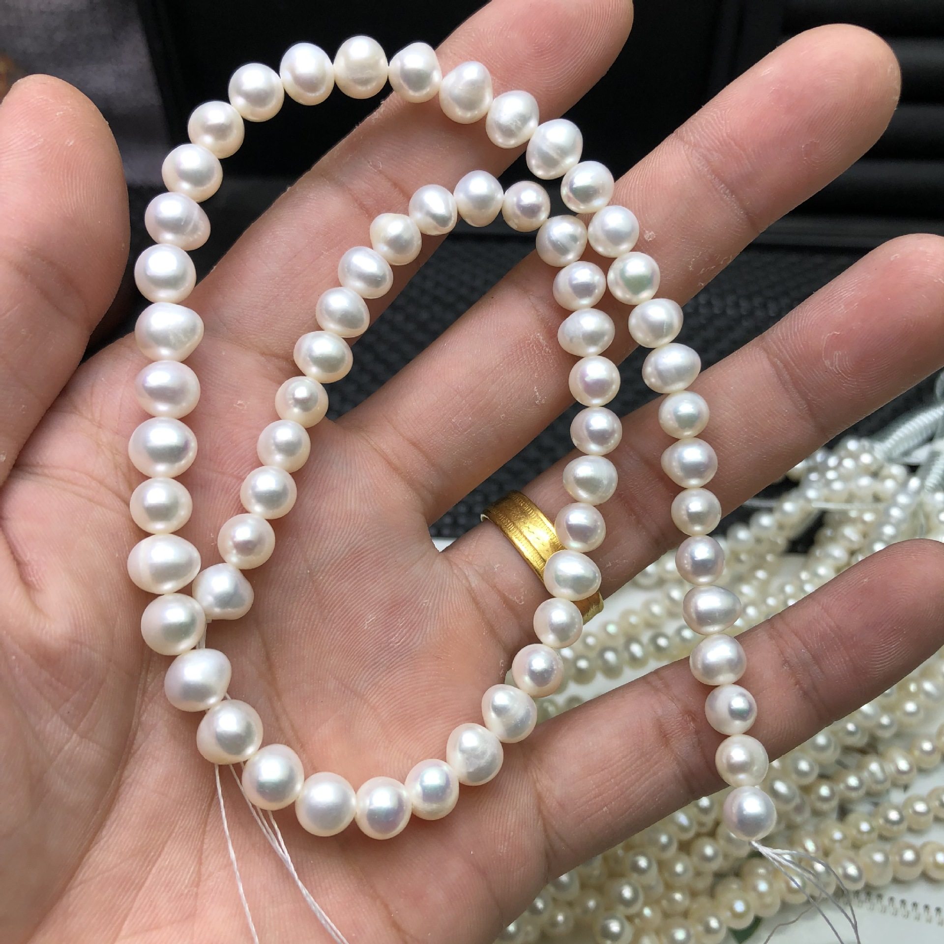珍珠天然淡水简约89mm圆珠微微强光珠串半成品其他配件
