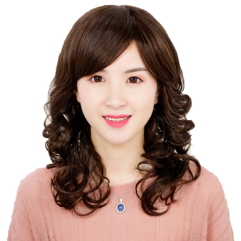真人发丝假发女长卷发真发发套全真发斜刘海日常整顶假发