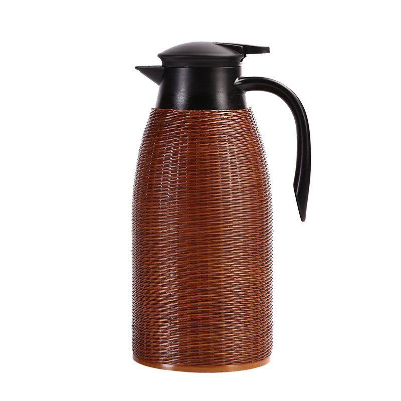 竹编大容量不锈钢保温2升便携式水壶家用车载保温瓶热水瓶