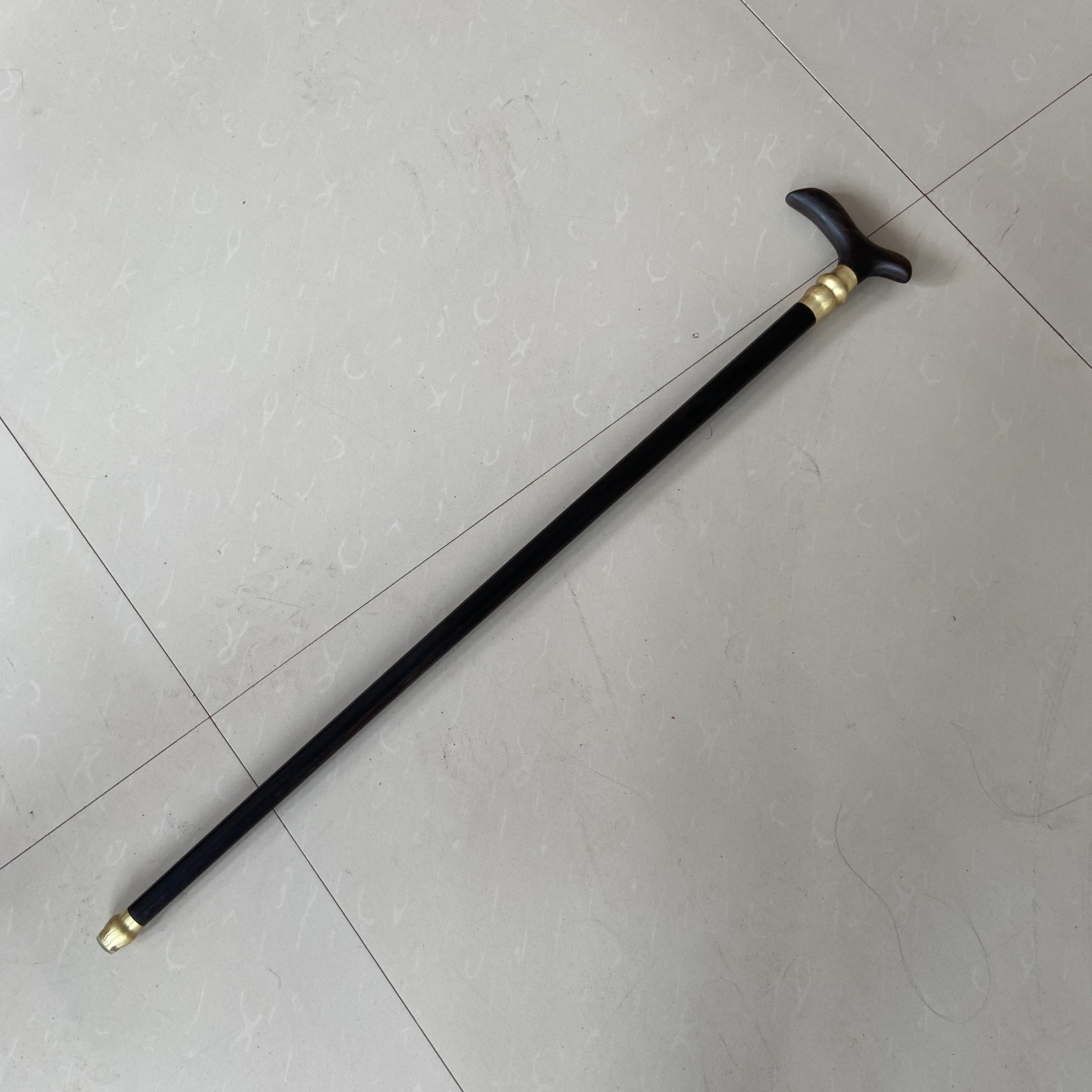 乌木紫光手杖实木圆头文明三节木质拐杖老人登山杖