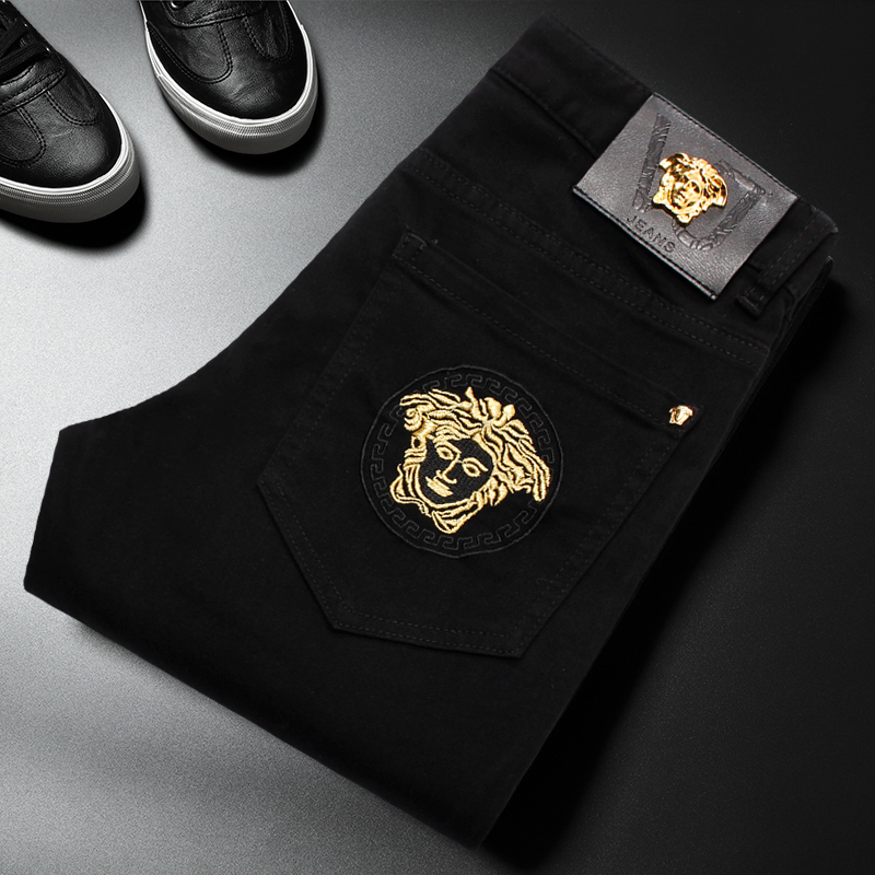 秋冬款弹力男士黑色牛仔裤男潮牌刺绣高端欧洲站男装裤子修身小脚