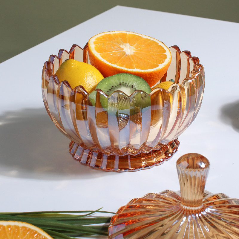 果盘小清新玻璃透明欧式客厅水果装饰套装现代简约果盆