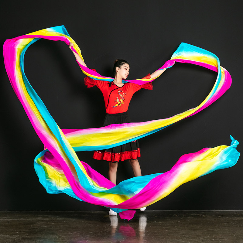 李玉敦煌飞天舞绸缎舞蹈彩绸真丝电力渐变色带古典舞配饰