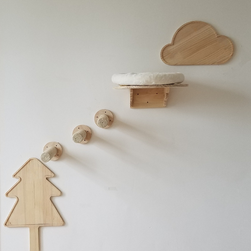 万一宠物实木猫墙壁挂式猫窝猫抓柱猫跳台猫爬架猫爬架