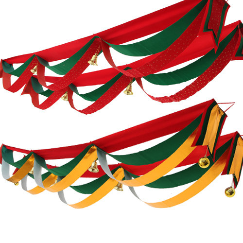 圣诞节装饰品布艺波浪旗吊彩色挂旗拉橱窗商场酒店圣诞装饰品