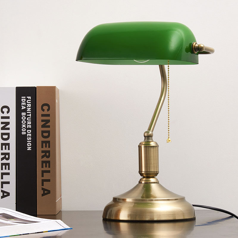 台灯书房美式卧室床头头灯家用拉绳复古民国装饰台灯