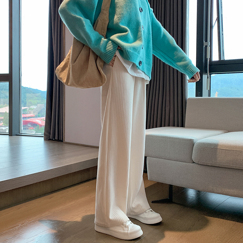 雪尼尔阔腿裤女春秋高腰垂感宽松直筒加绒秋冬白色灯芯绒拖地长裤