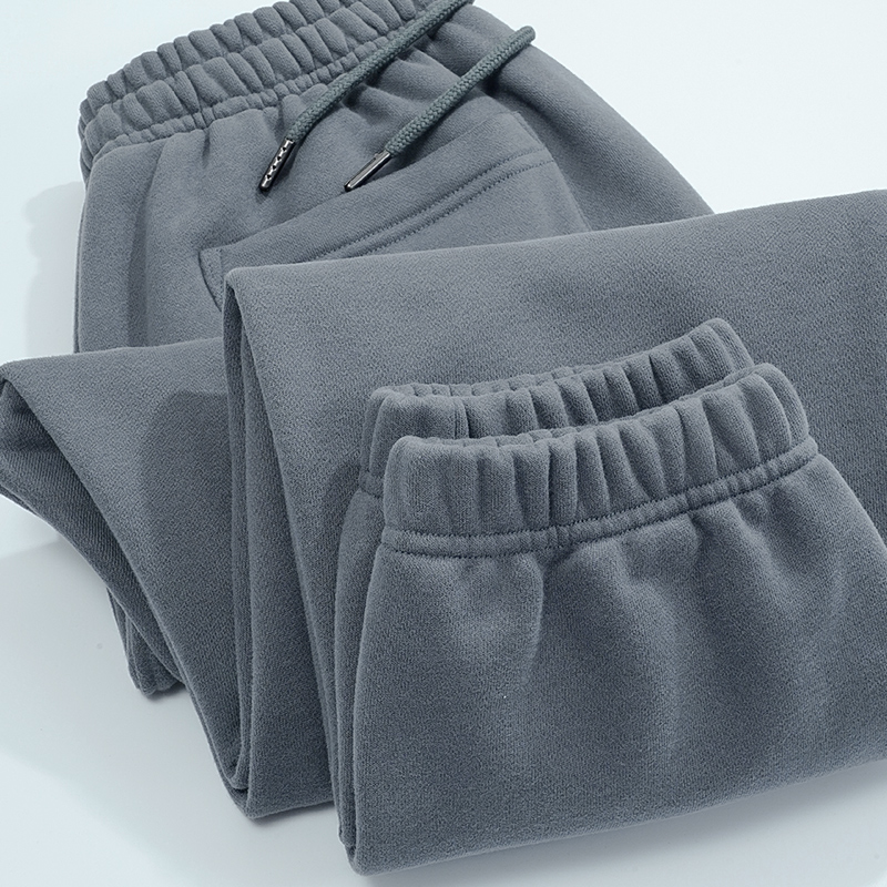 380g城堡灰加绒加厚束脚卫裤宽松休闲简约松紧腰纯色长裤男女同款