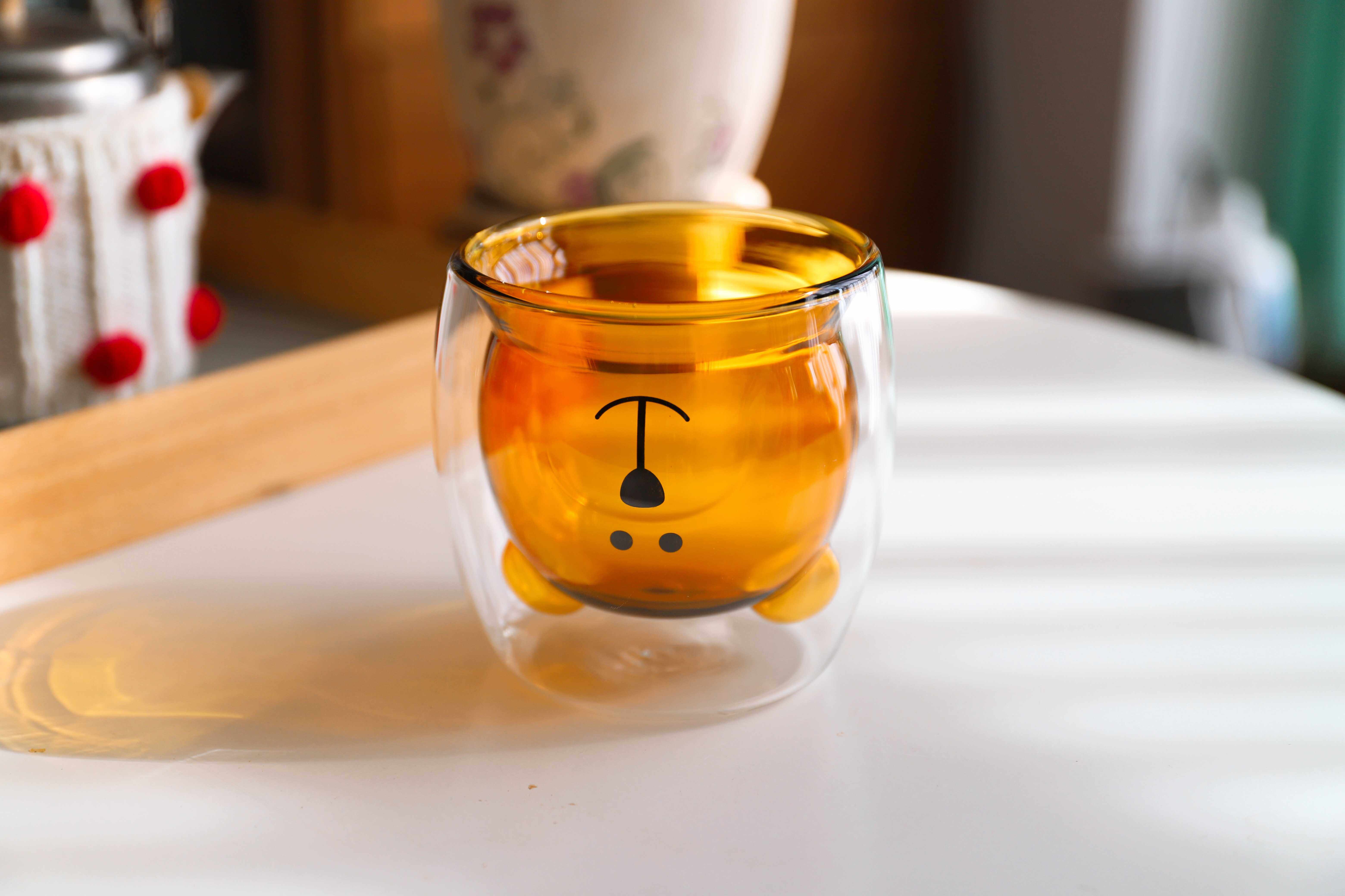 tasteiftime台湾小熊双层玻璃杯琥珀色内胆造型玻璃杯