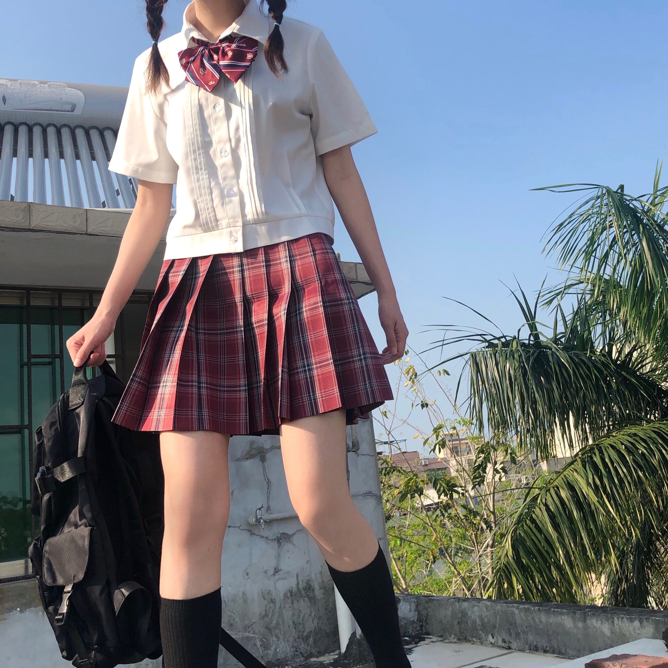 赤氺学园优等生红格百褶裙校供jk制服工作服