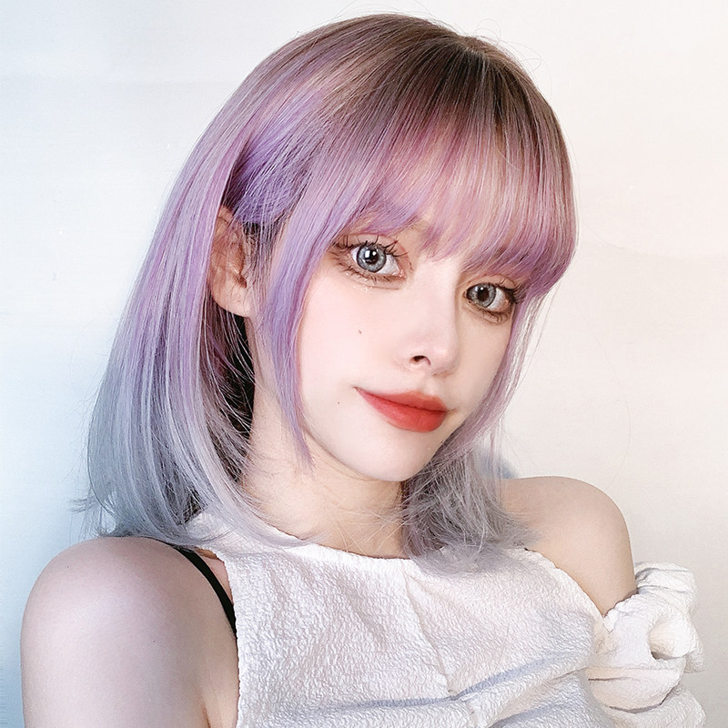 假发短发发型紫色渐变rose同款发齐肩整顶假发