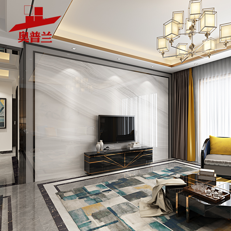 电视背景墙瓷砖现代简约微晶石客厅北欧风格仿大理石渗墨大板装饰
