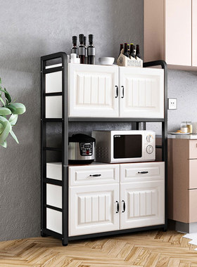 厨房储物柜落地多层放微波炉置物架