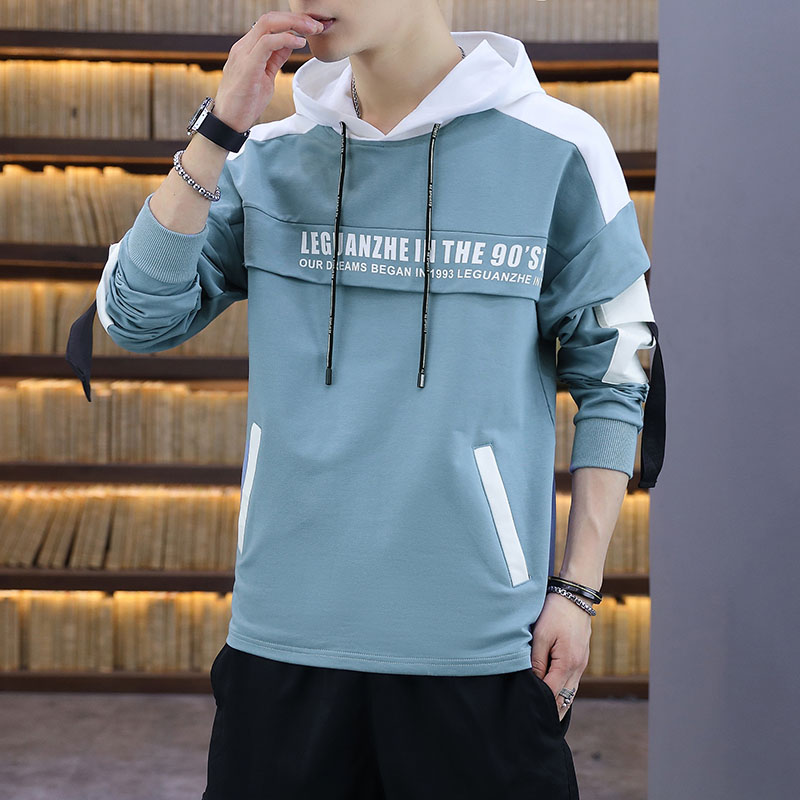 连帽卫衣男薄款宽松上衣长袖t恤春季带帽打底衫青少年男装衣服