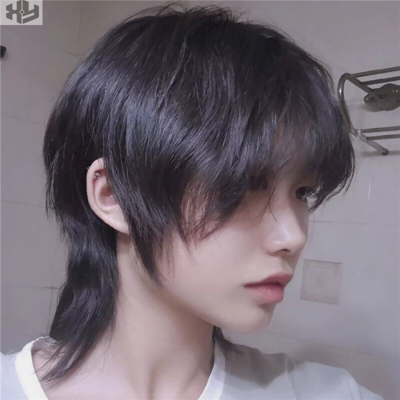 假发男士真人发丝狼尾头套头头套自然鱼头头发日常整顶假发