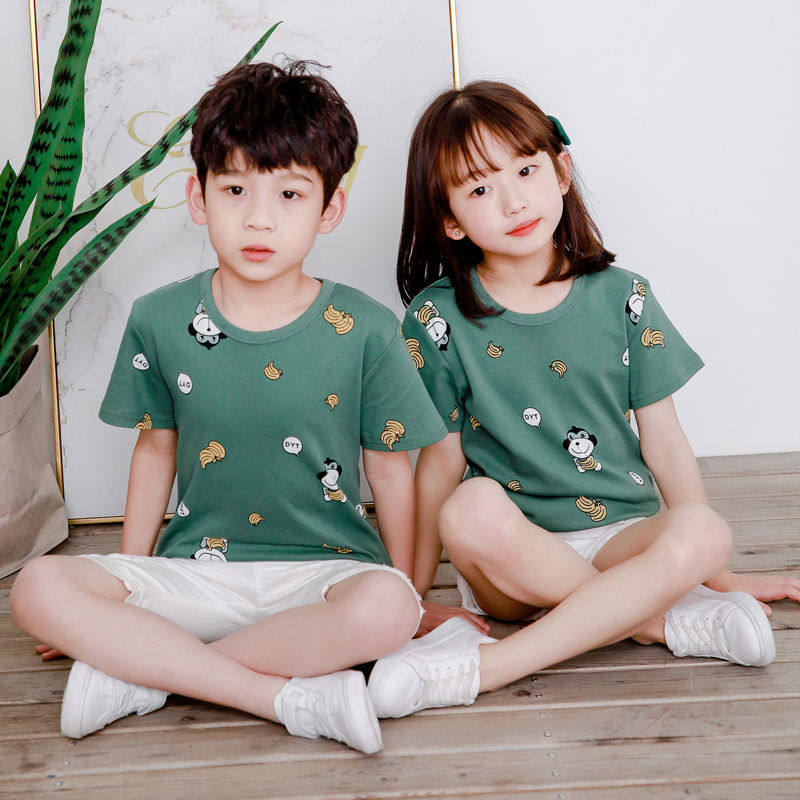 上衣男女儿童小学生印花童印中大帅气纯棉女孩速干t恤