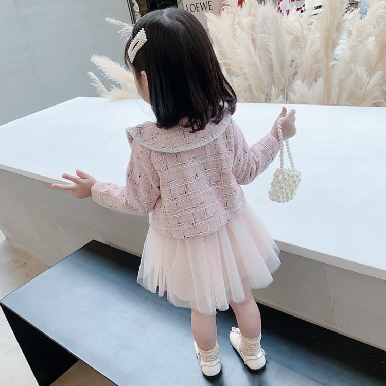 女童春装洋气套装连衣裙2021新款秋季背心纱裙中小童公主裙两件套