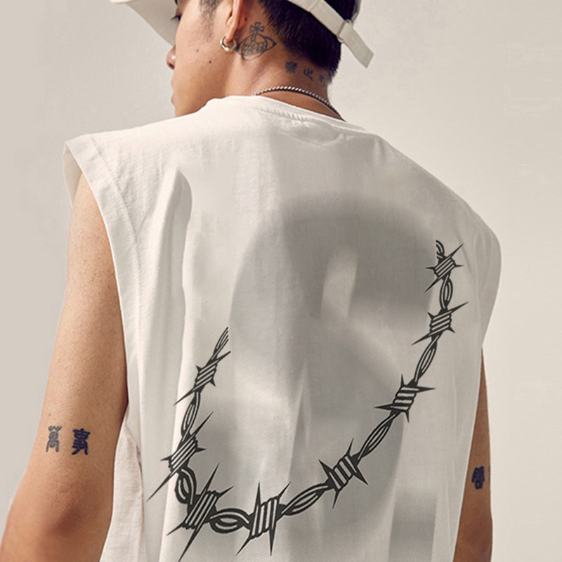 logo恤男坎肩运动背心无袖荆棘星星街头夏季背心