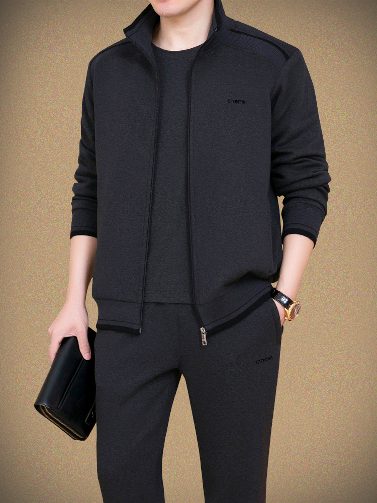 中老年运动套装男卫衣春秋装爸爸装中年男士三件套父亲休闲运动服