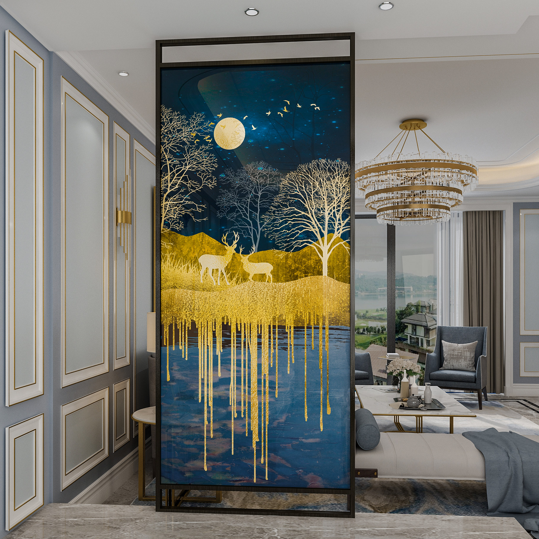 屏风北欧轻奢铝合金隔断客厅小户户型到顶座屏座屏