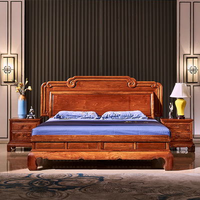 唐百年百年红木家具缅甸花梨双人床卧室新中式中式18米大床实木床