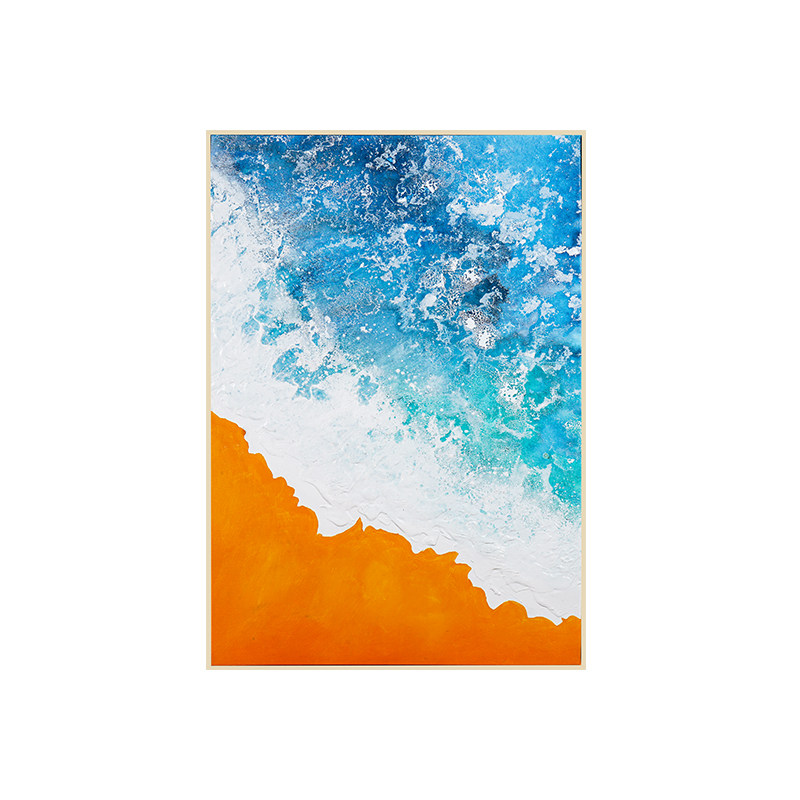 手绘油画现代简约抽象海滩轻奢竖幅卧室客厅玄关油画