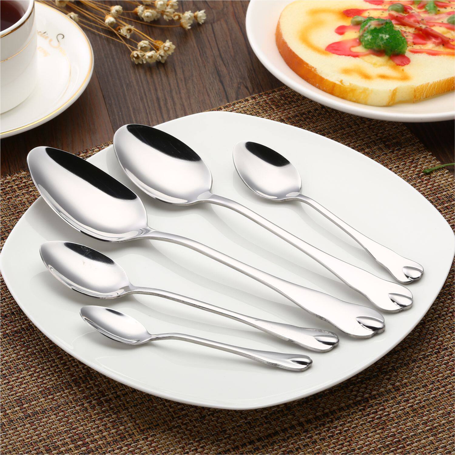 新疆发货水滴系列尖圆勺餐厅餐具不锈钢西餐厨房用具调羹