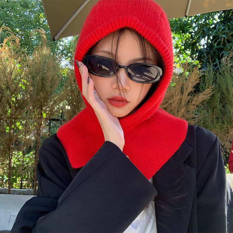 巴拉克拉法帽时尚秋冬包头帽网红博主针织小红帽女保暖护耳套头帽