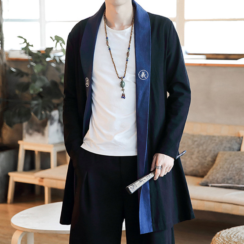 道服男中国国风飘逸汉服古装居士服禅修服长款汉服