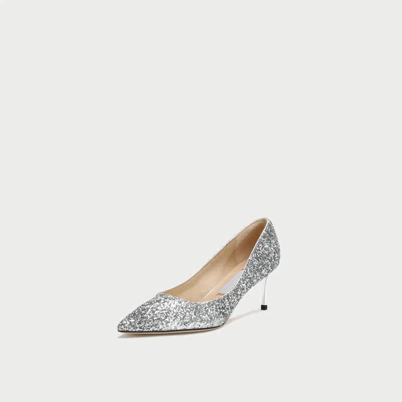 tuxxut 闪银色 | 新款尖头亮片高跟鞋伴娘新娘细跟鞋礼服结婚鞋女