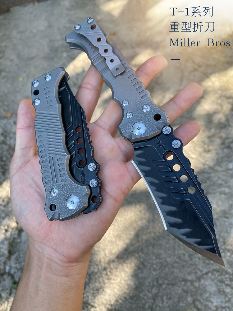 美国刀匠米勒刀具m1折刀户外生存刀钛柄手工折叠刀强悍型工刀