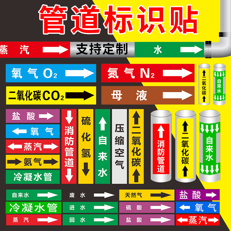 管道箭头反光标识介质定制标牌贴纸不干胶标贴标志牌