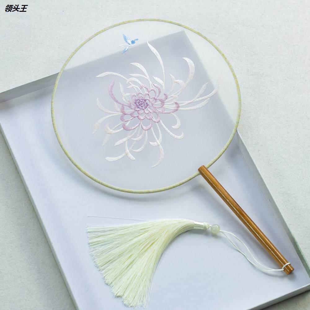 团扇扇子仿真真丝刺绣双面中国国风古风汉服扇子