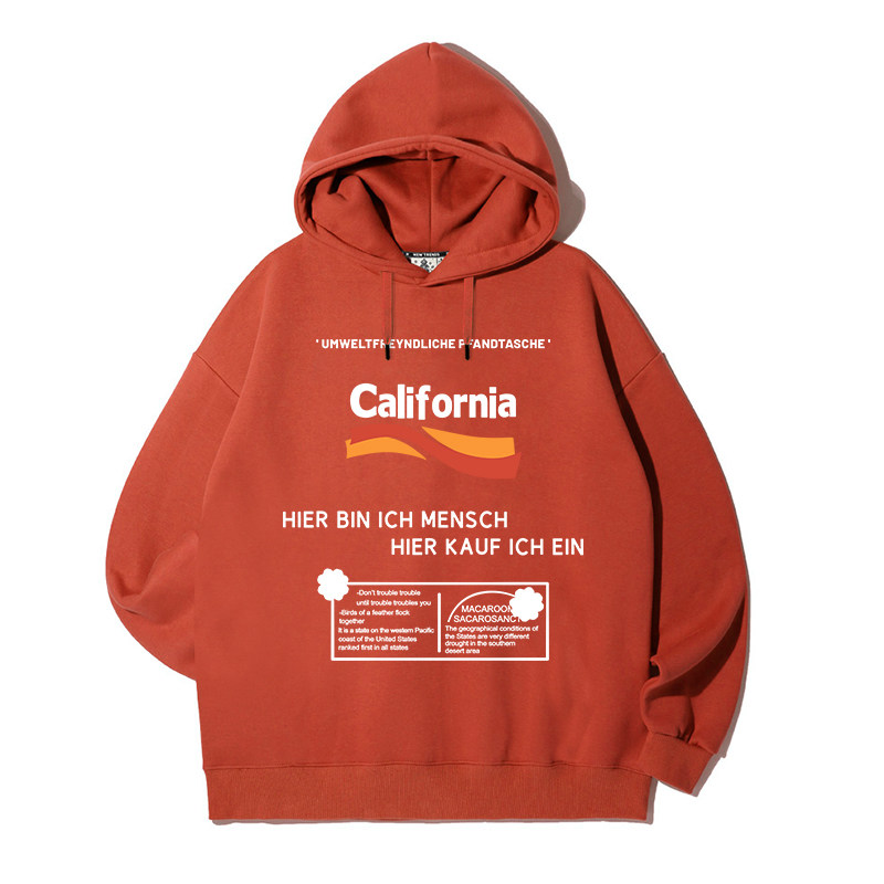 zpbw美式复古西海岸加利福尼亚卫男女秋冬加绒卫衣