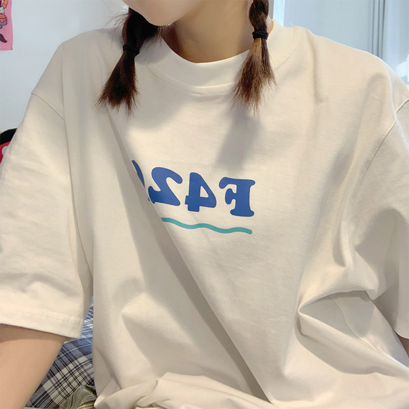 【F426官方店】国潮牌情侣嘻哈夏季3色波浪logo打底短袖宽松T恤