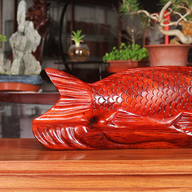 红木工艺品装饰客厅年年有余实木雕刻鲤鱼摆件木质木雕