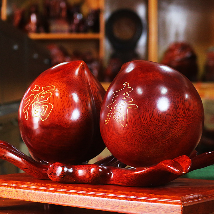 木质工艺品老人祝寿礼品寿桃红木雕刻福寿桃子木雕