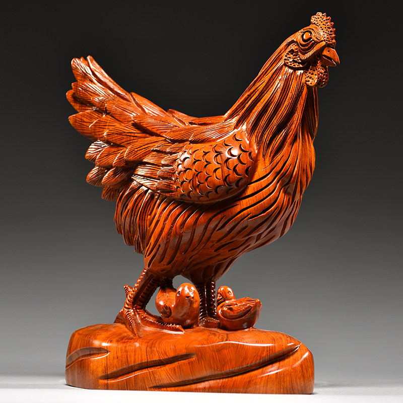 花梨木雕母鸡摆件动物雕刻十二生肖家居客厅店铺摆件