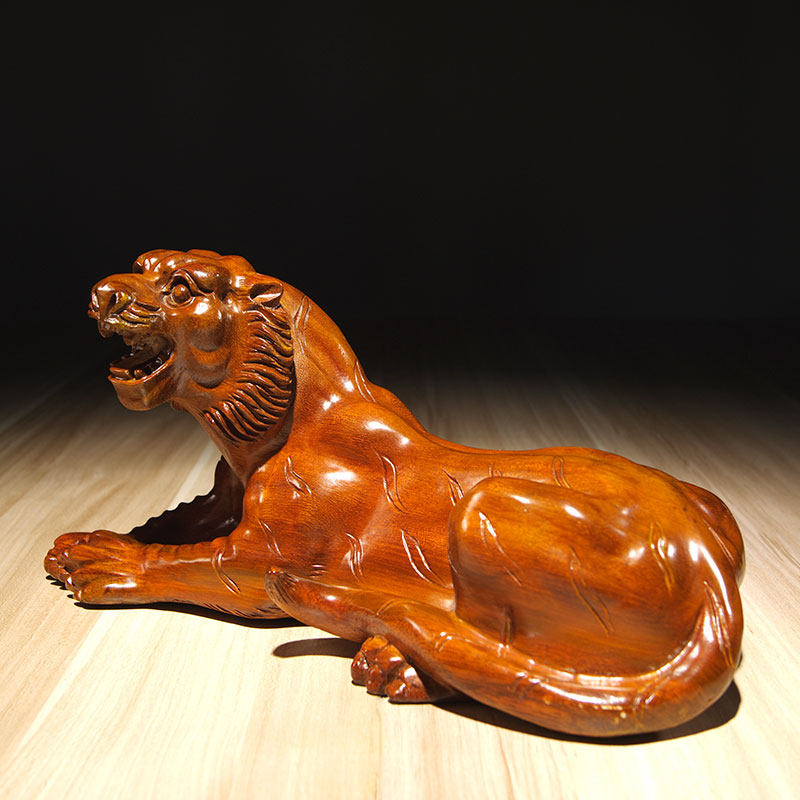 花梨木雕卧虎摆件实木木质十二生肖红木家居客厅摆件