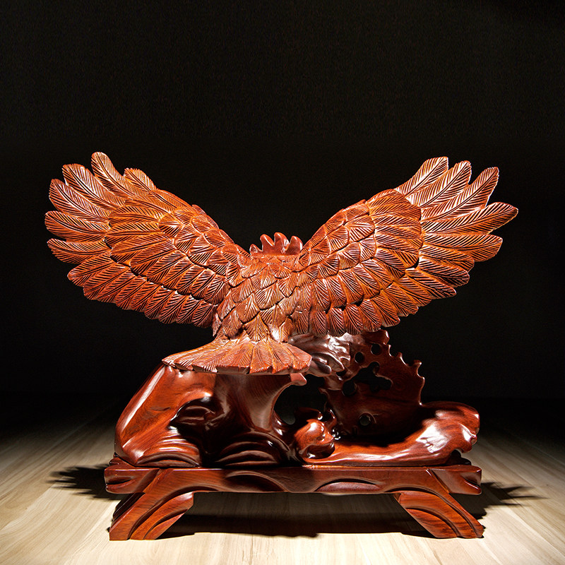 花梨木雕雕刻老鹰摆件大展宏图雄鹰家居客厅办公装饰摆件