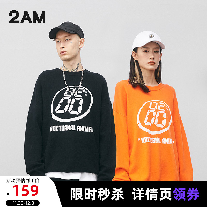 2AM潮牌毛衣春季新款男女款宽松百搭套头针织衫情侣款毛衣打底衫