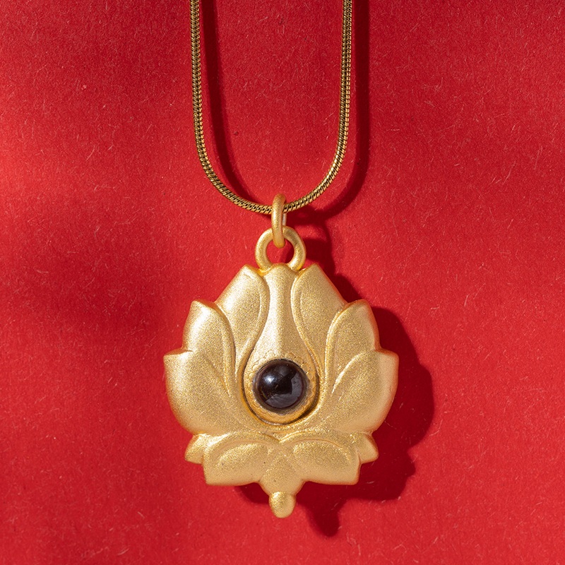 s925投影礼物挂件项链石项链宝相花银楞三宝佛教项坠