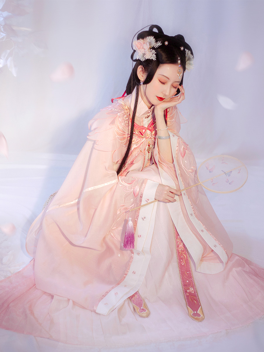 钟灵记芝芝桃桃汉服竖领对襟纱衫配主腰宋抹一片式褶裙云肩女春夏 - 图0