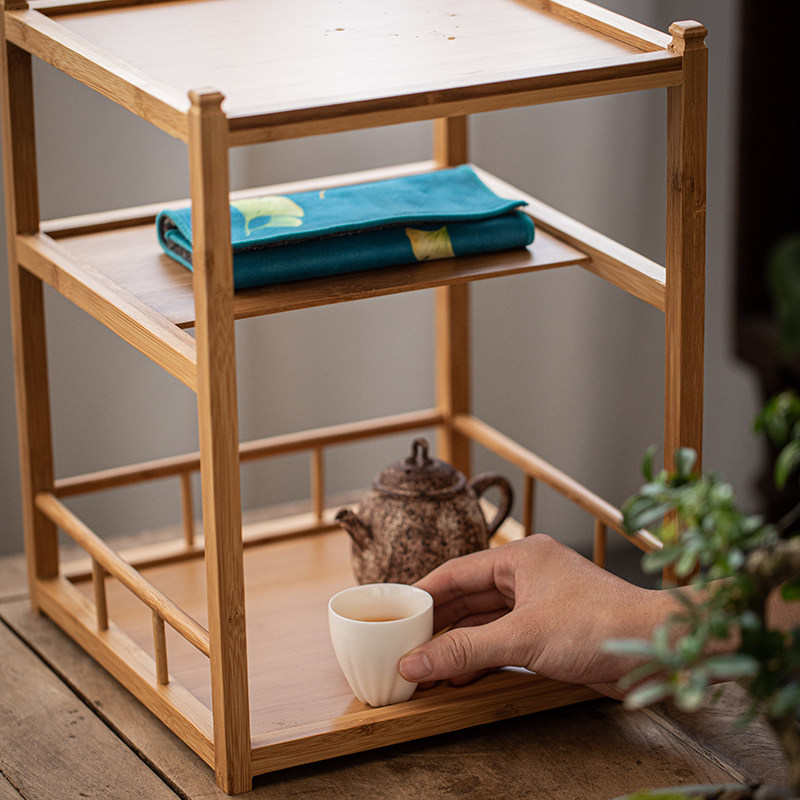 竹制茶架茶桌茶具收纳茶室展示架普洱茶置物架家居茶道