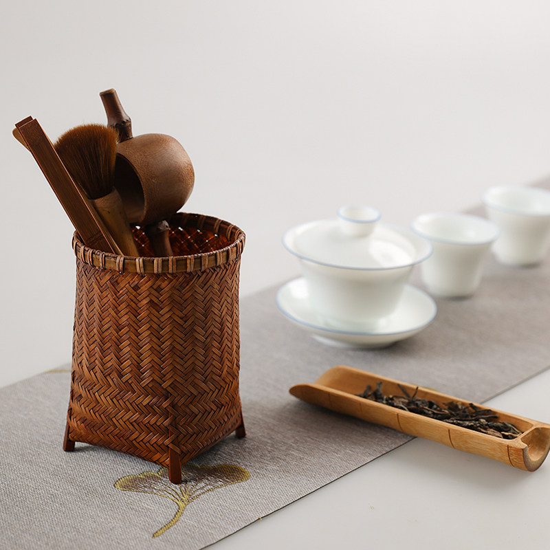 美物工坊藤编六君子茶筒草编竹编茶具套装茶滤茶道