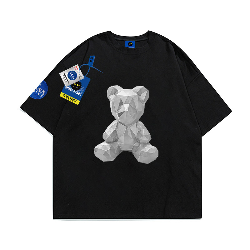 太空熊猫联名nasa旗舰店官网立体小熊印花潮牌t恤