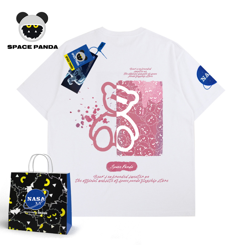 nasa联名小熊情侣装夏装潮牌嘻哈短袖T恤男女情侣国潮半袖体恤ins