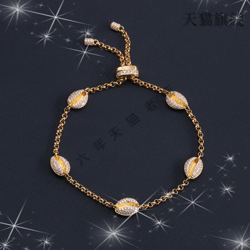 抖音同款tks925镶钻金色海螺手链纯银镀金金贝壳手链