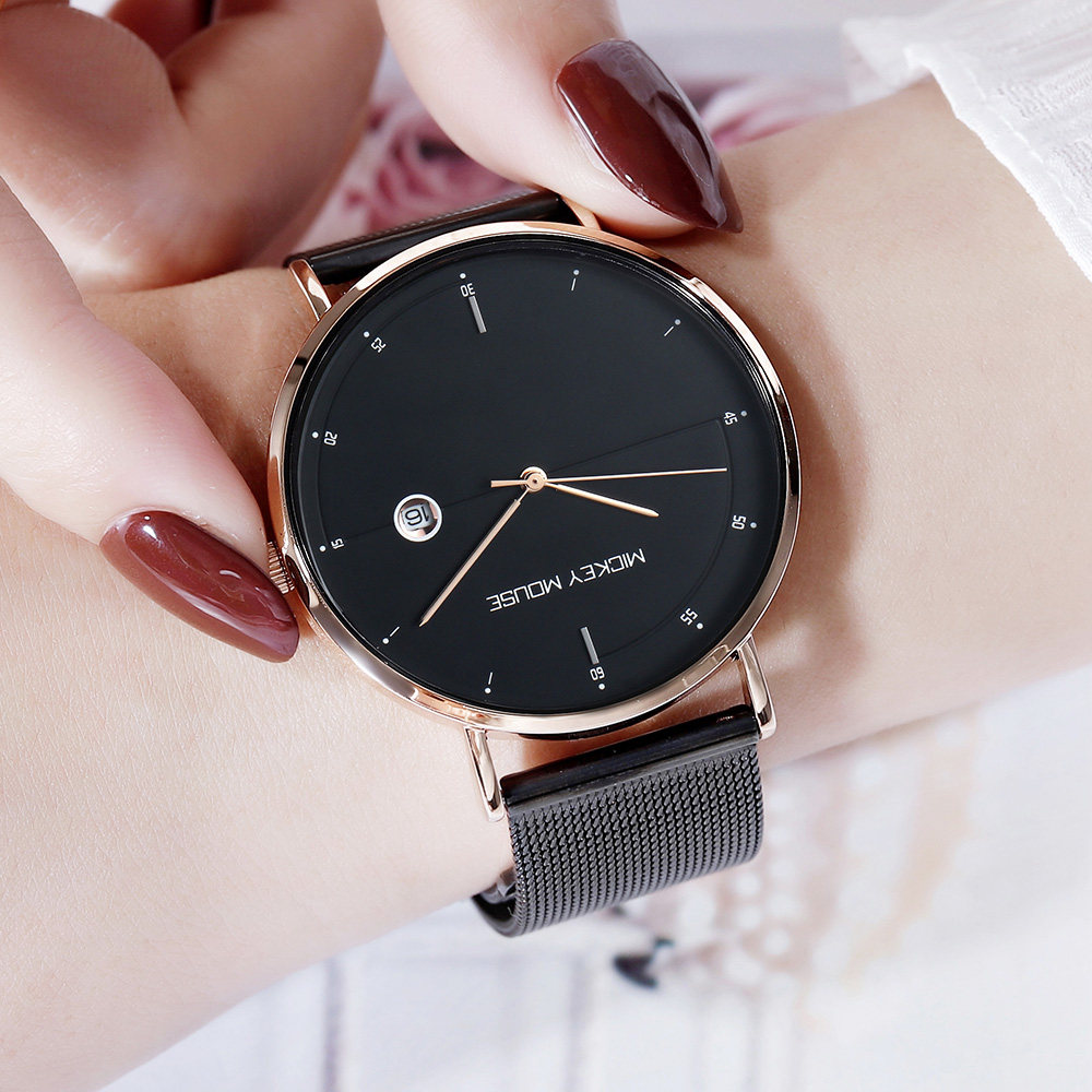 手表迪士尼女初高中生简约气质大气韩版防水钢带国产腕表