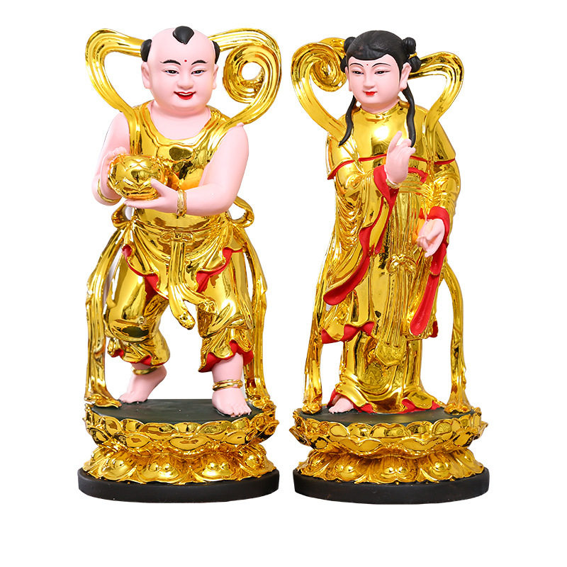抖音新款童男童女金童玉女善财男女供奉树脂佛像摆件工艺品